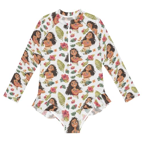 African American Women Leaves Girls Long Sleeve Rashguard Swimsuit One-Piece Swimwear Bathing Suit B0403882