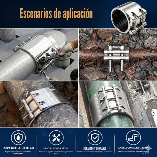 Abrazadera de acero inoxidable para reparación de tuberías, 3,5" (87-91 mm), sellador de fugas resistente, tuberías de metal y PVC, mantenimiento de emergencia de tuberías rotas o agrietadas.