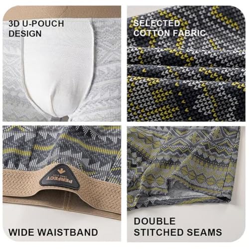 Men's Premium Cotton Boxer Briefs – Retro Pattern, Breathable Mesh Panels, Seamless Waistband, Moisture-Wicking3