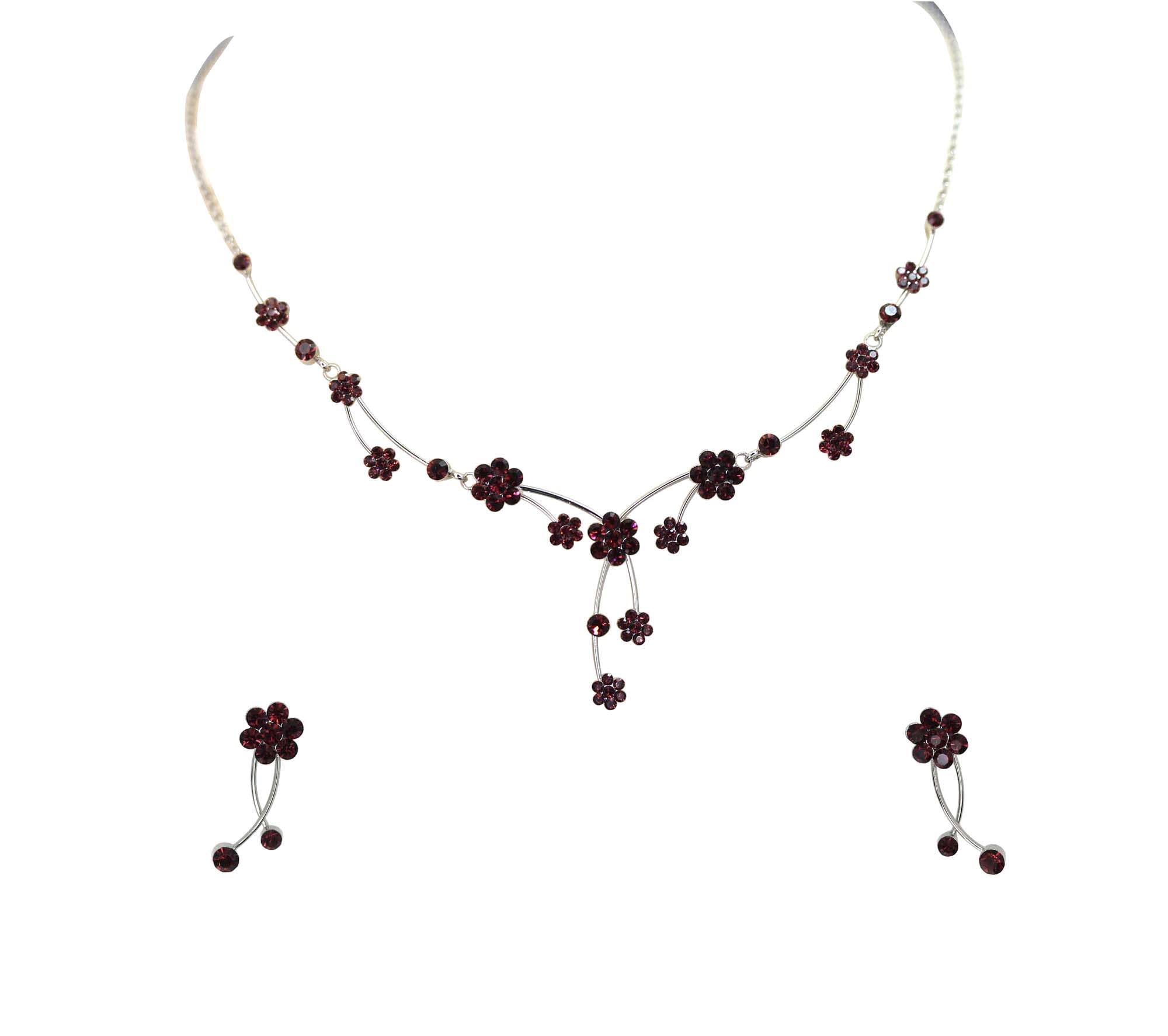 Faship Gorgeous Rhinestone Crystal Floral Necklace Earrings Set