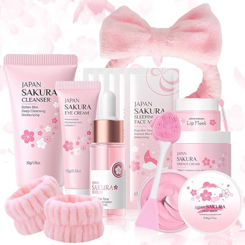 Japan Sakura Kit de soins de la peau pour adolescentes, kit de soin du visage anti-âge hydratant (rose-14)