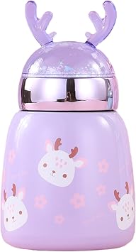 Purple Dear Girl Cup Flower Water Bottle Cartoon Travel Tumbler Stainless Steel Drinkware Kid Birthday Gift purple dear s, 300 ml