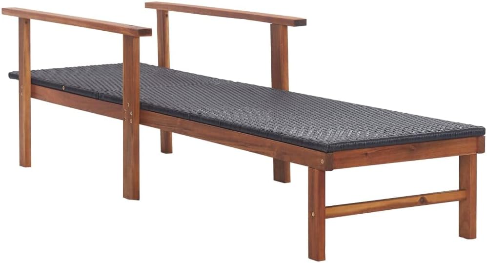 Sun Lounger,Patio Furniture,Outdoor Seating,Lounge Chairs for Outside,Sunbathing Chairs for Adults,for Garden,Backyard,Firepit,Pool,Beach,Deck, Poly Rattan and Solid Acacia Wood Black