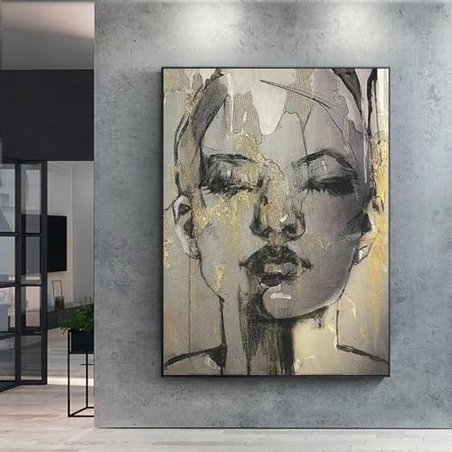 Affiches et impressions toile visage noir et or - Décoration murale salon moderne 50x70 cm