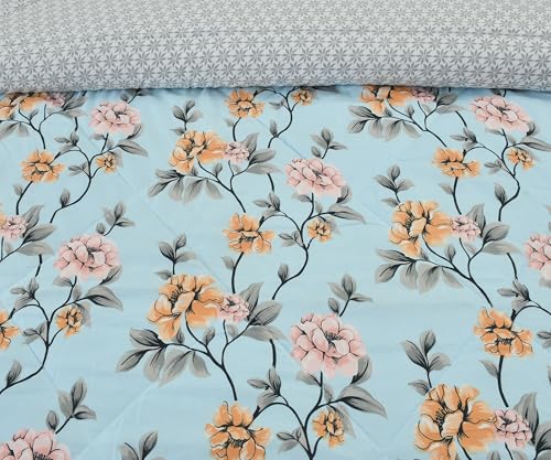 Image of Florida Microfiber Floral Double Bed Comforter | 220x240 cm | 180 GSM | Soft Reversible Lightweight Comforter for All Seasons Sky Blue