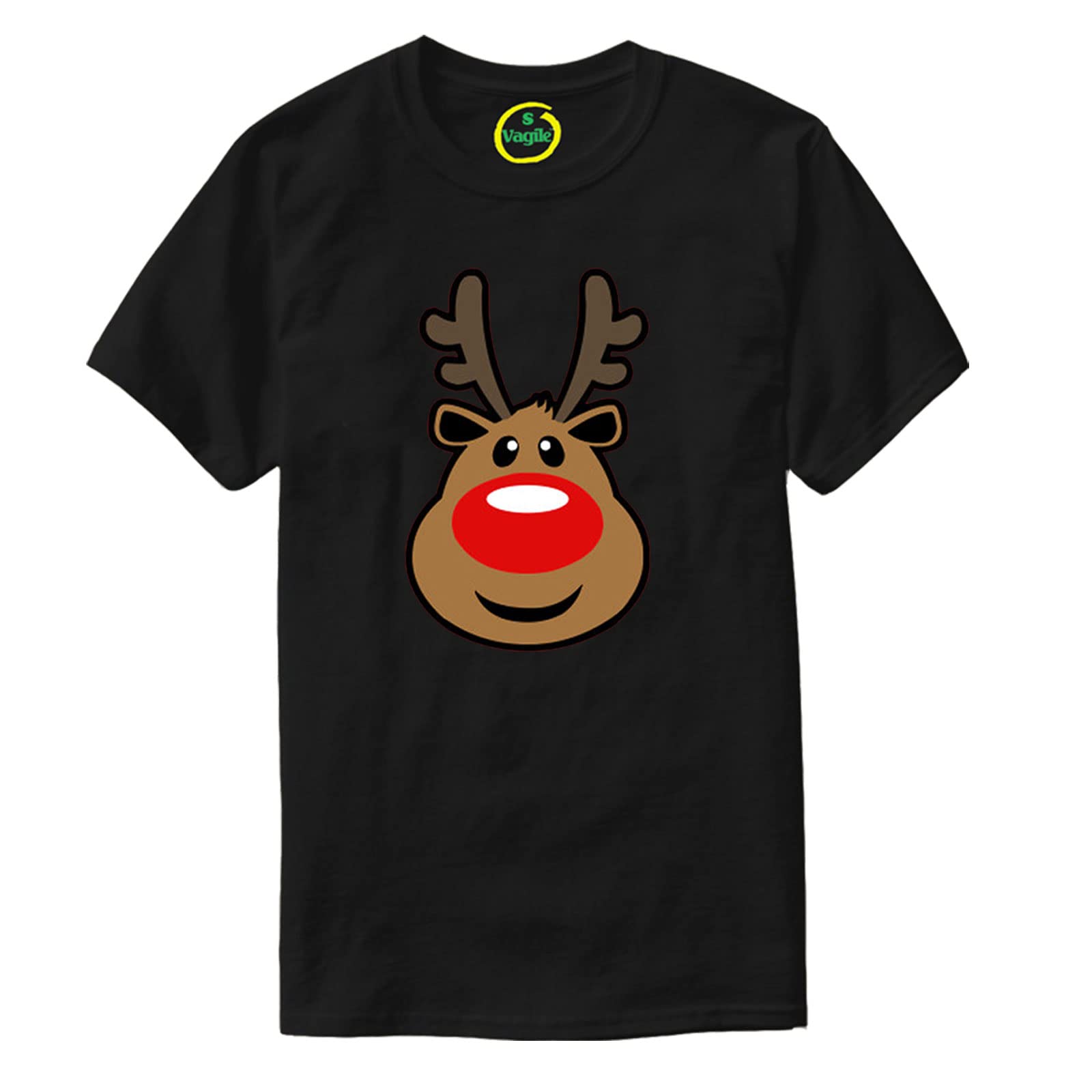Vagile Kids Boys Girls Rudolph The Reindeer Xmas Christmas Tee T-Shirt Top Tshirt Black