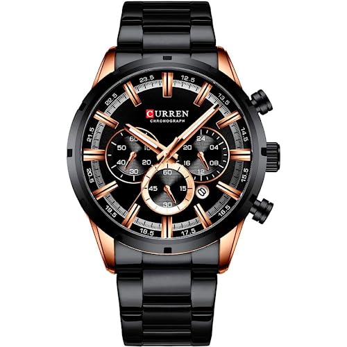 Montre bracelet pour homme, analogique, avec dateur, chronographe, robuste et extensible, en acier inoxydable, élégante et moderne, broche à pression, noir,...