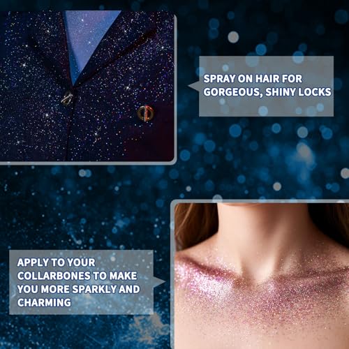 60ML Glitzer Spray Haare und Körper, Glitzer Haarspray, Glitzerspray für Haare und Kleidung, Body Glitter Spray für Haut Haar Gesicht Schnell Trockenes für Halloween Fasching Birthday