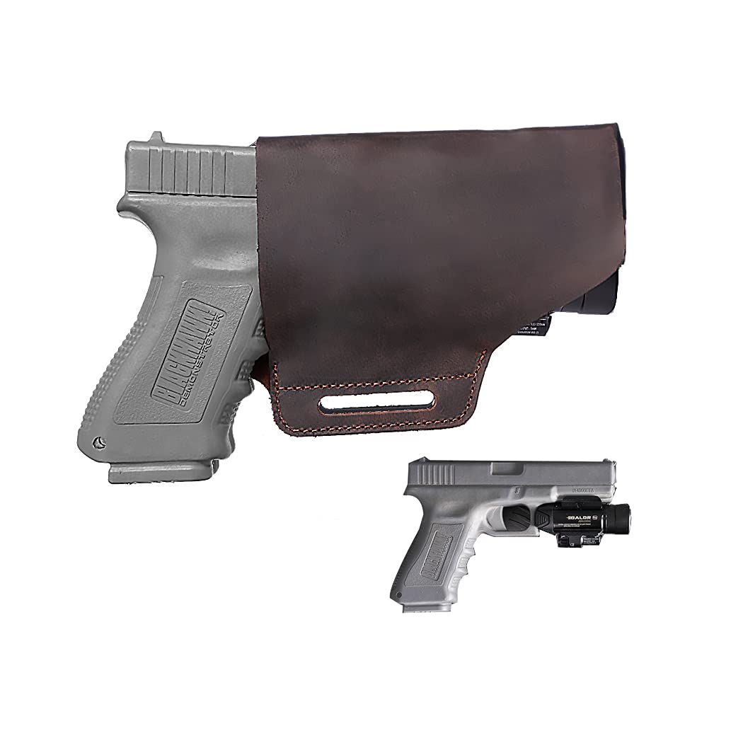 VIPERADE PJ21 Universal Leather Gun Holster With Laser/Light Compatibility - Fits Glock 19, 17, Smith and Wesson Shield, Sig Sauer - Right Handed Outside Waistband (Brown)