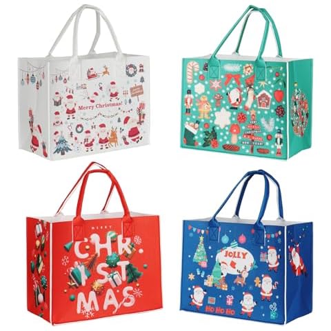JIWINNER 4PC Festive Christmas Gift Bags Cover