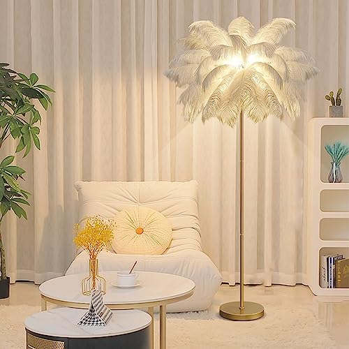 Lámpara de pie de palmera de plumas con luz alta de pie regulable para salón