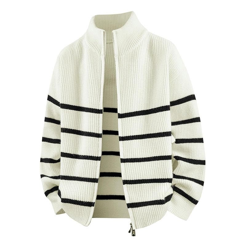 Pull tricoté décontracté homme à col montant et fermeture éclair rayée