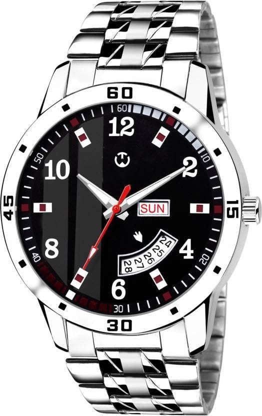 Image of Men's Analog wristwatch, Silver Stainless Steel Strap Blue Day & Date Dial, Water Resistant, Formal & Casual Wear, Gift Watch for Men
