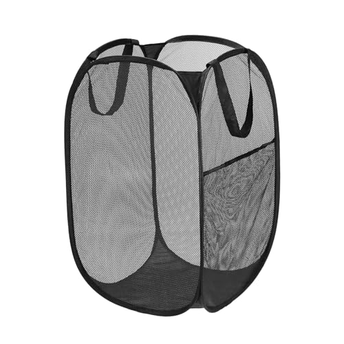 HEDONLEE 洗濯カゴ 洗濯かご 折りたたみ 縦型 ランドリーバスケット 70L 大容量 メッシュ ランドリーバッグ ランドリーボックス 洗濯籠 洗濯物入れ 収納 超軽量 旅行 持ち運び可能（ブラック)