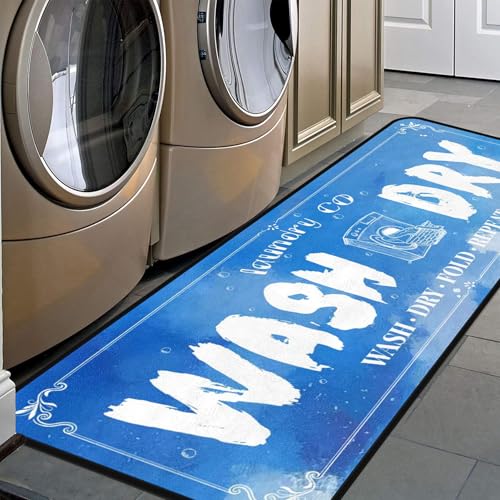 EYECY Laundry Room Long Mat Area Rug Non-Slip Floor Mat Waterproof Farmhouse Carpet for Kitchen 72'' x 24'' (Blue-1)
