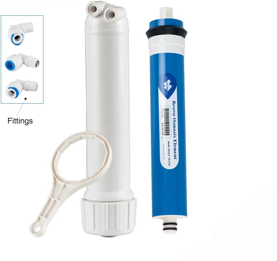 RO Membrane, Membrane Solutions Reverse Osmosis 50GPD-1812 Membrane and 1812/2012 RO Membrane Housing DIY Kit,1/4 Quick Connector,Check valve,Wrench Whole Set