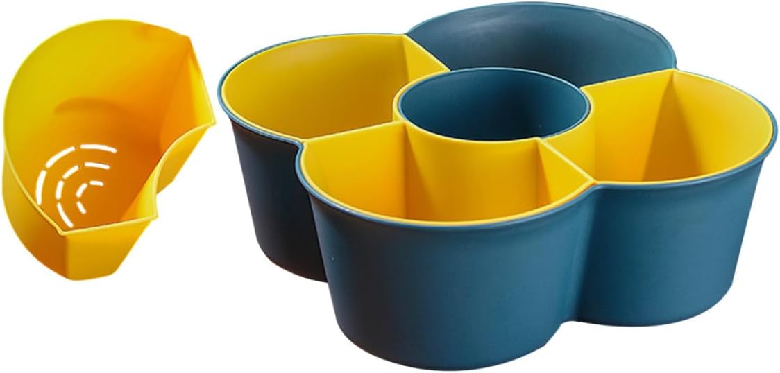Double Layer Fruit Basket Kitchen Strainer Multi-grid Draining Basket Household Vegetable Washing Basin Dark Blue for Food Cleaning and Draining
