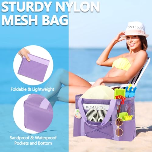 Image of Fammart Mesh Beach Bag for Women, Large Beach Toy Pool Bag with Zipper Pocket, SandProof Cruise Essentials 2026 Family Travel