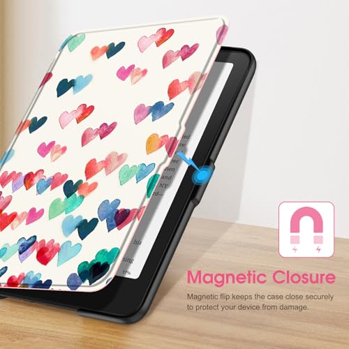 Image of Fintie Case for 7 inch All-New Kindle Paperwhite (12th Generation, 2024) and Kindle Colorsoft Signature Edition - Slim Lightweight Shell PU Leather Protective Cover with Auto Sleep /Wake, Raining Hearts
