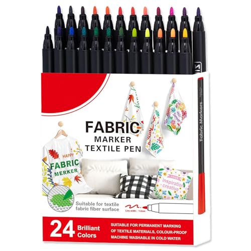 Generisch Rotuladores de tela, 12/24 colores, rotuladores textiles, rotuladores lavables para ropa, algodón, poliéster, , hogar, exterior, industria, cerámica, manteles de zapatos