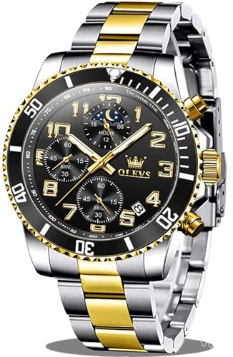 OLEVS Mens Watches Big Face Stainless Steel Waterproof Date Analog