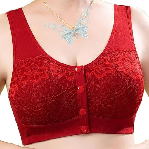 Posy Bra - Comfortable Front Button Wireless Shaping Bra, Lace Bras Without Underwire for Middle-Aged and Elderly Women (US, Numeric, 42, Regular, Regular, Red)