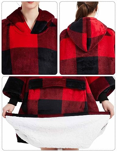 Image of KFUBUO Wearable Blanket Hoodie for Adults Sherpa All Patterns Oversized Sweatshirt Blanket with Pocket