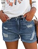 MODARANI Denim Overall Shorts for Women Mid-Rise Stretchy Summer Wash Jeans Comfy Blue M