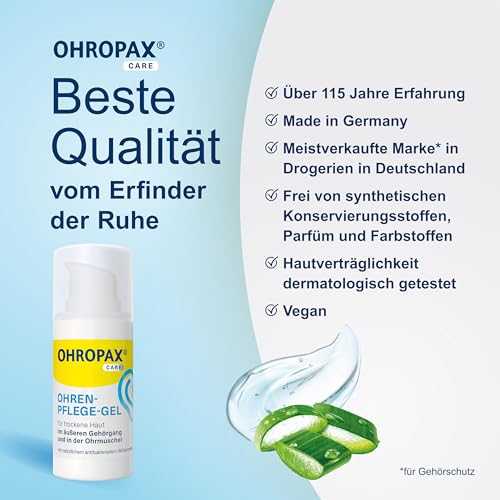 OHROPAX Ohren-Pflege-Gel – mit Aloe Vera und natürlichem antibakteriellem Wirkkomplex – Ohrengel für den äußeren Gehörgang und für die Ohrmuschel – ideal zur Pflege und Regeneration – 15 ml