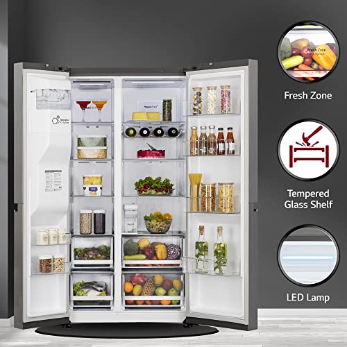 Image of LG 635 L Frost-Free Inverter Wi-Fi Side-By-Side Refrigerator Appliance (2023 Model, GL-L257CPZX, Shiny Steel, Door Cooling+ | with Water & Ice Dispenser)
