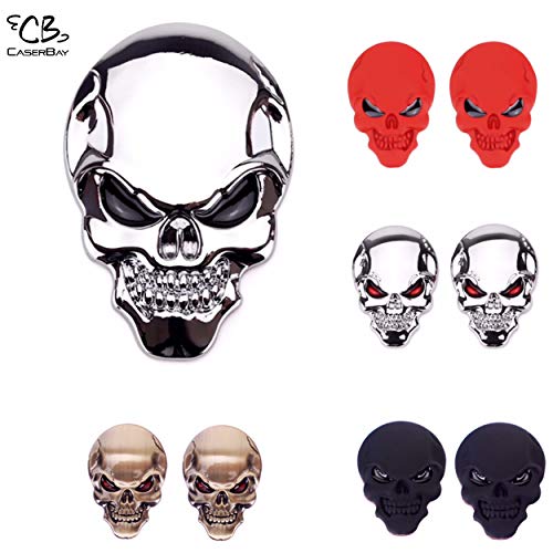 Image of CB 2-Pcs of 3D Metal Badge Motorcycle Car Sticker Logo Emblem Adhesive Decals Decoration for Car Styling, Skull-Matte Red