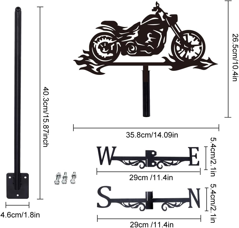 SUPERDANT Motorcycle Weather Vane Retro Motorcycle Flame Wind Vanes for Yard Metal Weathervane Roof Mount for Gardens Outside Black Weathervanes Farmhouse Farm Barn Sheds Patio Decorations Gifts