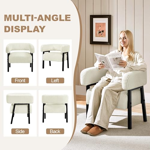 Yaheetech Accent Chair Set of 2 with Pocket Coiled Seat, Corduroy Living Room Barrel Chair Comfy Modern Sofa Armchair for Small Space Bedroom Reading, Beige - Image 6