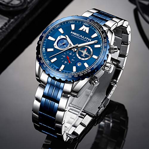 Image of MEGALITH Wrist Watches for Man Analog: Classic Waterproof Two Tone Stainless Steel Chronograph Dial Quartz Date Luminous Hands Mens Casual Watches