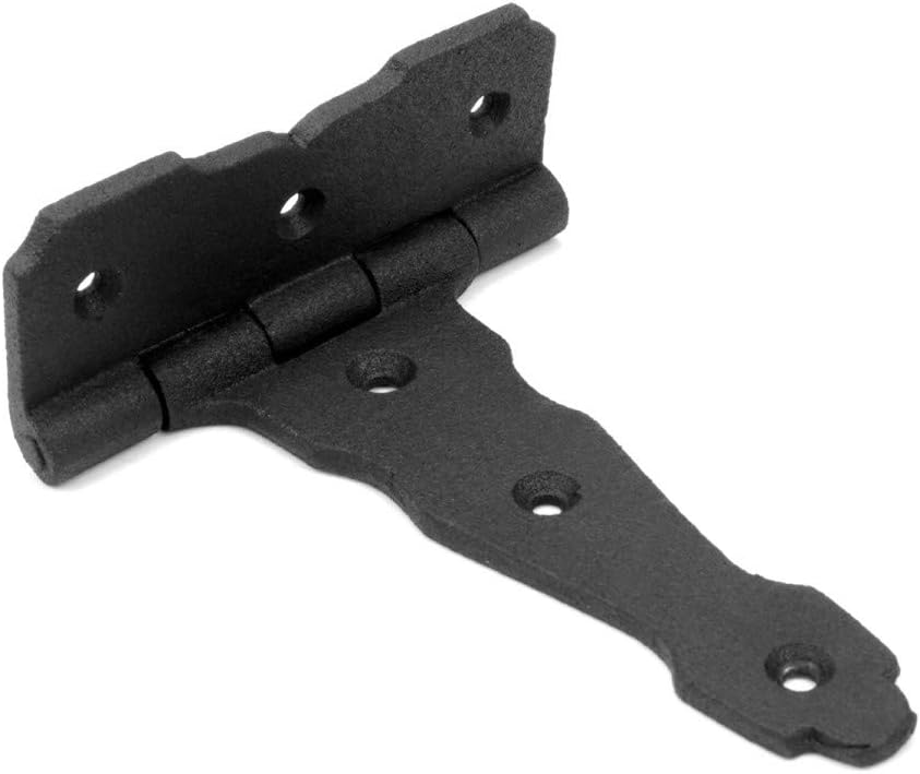 Renovators Supply Manufacturing T Strap Gate Hinges with Hardware 4 1/2 in. Black Rust Resistant Cast Iron Flush Mount Heavy Duty Gate Hinges