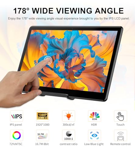 Image of 15.6 inch Portable Touchscreen Monitor, FHD 1920x1080 IPS Ra Pi Touch Screen Monitor for Laptop HDMI VGA DVI 10-Point Touchable Display VESA 75x75 Mountable for Laptops PC Pi POS Kiosk Home Industrial