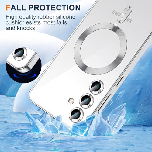 Image of VONZEE Clear Logo Electroplating Transparent Case for Samsung S25 FE 5G, Magnetic Plating [Support for MagSafe Charger] Electroplate TPU Cover, Individual Camera Protection for Each Lens - Grey