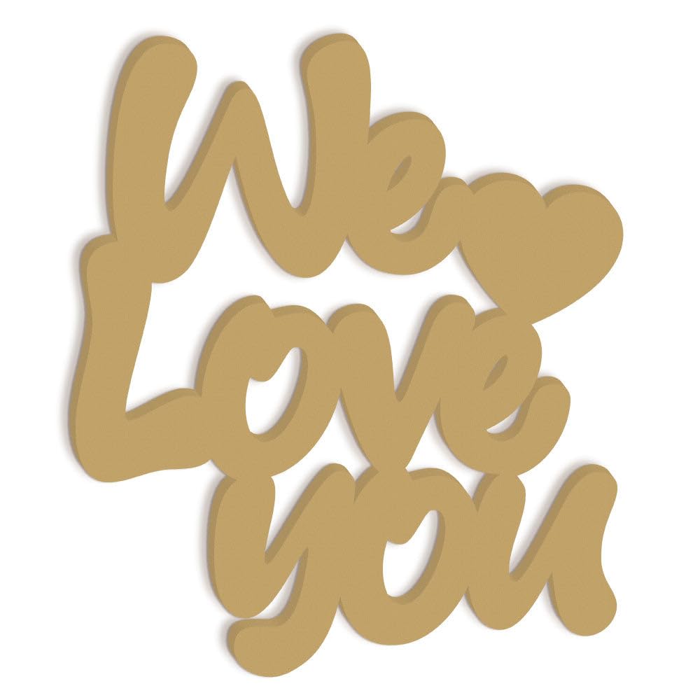 Decorazione da appendere per Bambini We Love you, Scritta Murale in Legno per la Cameretta Bimbi Complemento di Arredo in Legno Kids, Design Declea