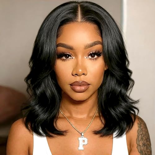 Douyin Wear and Go Glueless Wigs Human Hair Pre Plucked Pre Cut Drawstring Body Wave 2x6 Hd Lace Closure 14 Inch Middle Part Bob Wig Human Hair Short 180 Dentisty Lace Front Wigs for Black Women