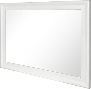 White Bathroom Mirror 24x36 Inch, Wooden Framed Rectangle Mirrors for Wall with Tempered Glassr