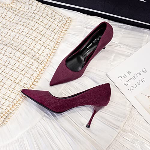 LUXINYU,Women Pointed Toe Heels Fashion Shiny Elegant Ladies Pumps Solid Stiletto Suede Soft Heeled Dress Shoes Comfort Work Formal Shoes3