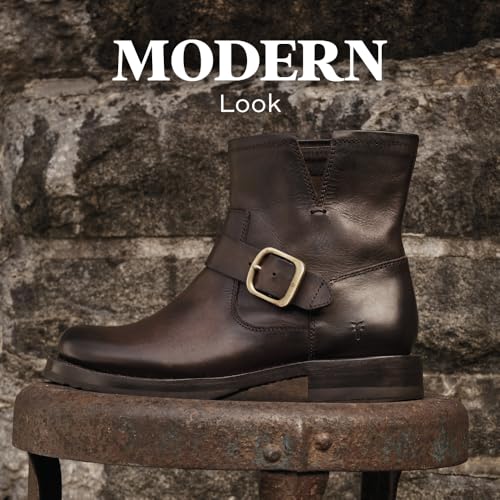 Image of Frye 5 inch Veronica Booties for Women - Full-Grain Brush-Off Leather with Antique Metal Hardware and Rubber Outsole, Genuine Stitch Welt Construction