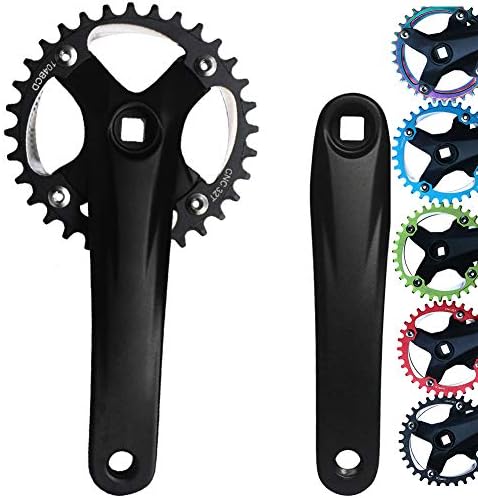 GANOPPER Square Taper MTB Crankset 1X Mountain Bike Single Speed Bicycle Crank Arm Set 34T Chainring 104mm BCD Narrow Wide Teeth