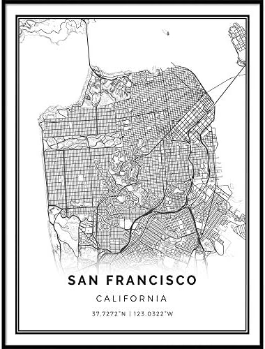 San Francisco map Poster Print | Modern Black and White Wall Art | Scandinavian Home Decor | California City Prints Artwork | Fine Art Posters 16x20