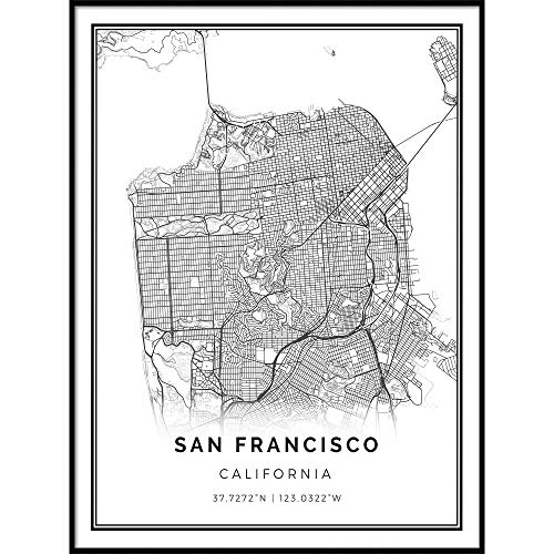 San Francisco Map Poster Print | Modern Black And White Wall Art | Scandinavian Home Decor | California City Prints Artwork | Fine Art Posters 16X20 #TOP1