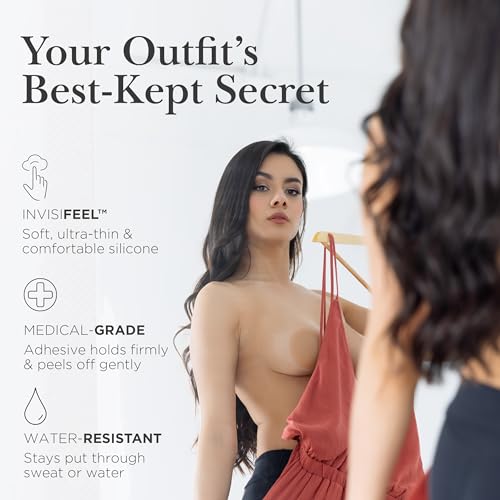 Nippies Nipple Cover - Sticky On Two Sides Adhesive Silicone Reusable Nipple Pasties for Women with Travel Box3