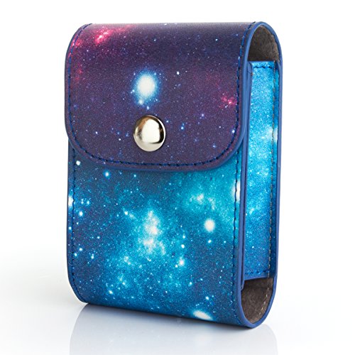 [Portable Instax Mini Photo Collecting Case] —WOODMIN Exclusive Starry Sky Galaxy PU Leather Storage Bag for 3 Inches Photos, Films and Fijifilm Instax Mini Close-up Lens (Blue)