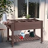Aivituvin Raised Garden Bed on Wheels, Elevated Plant Boxes Outdoor Large with Grow Grid - with Large Storage Shelf 52.7" x 22" x 30"
