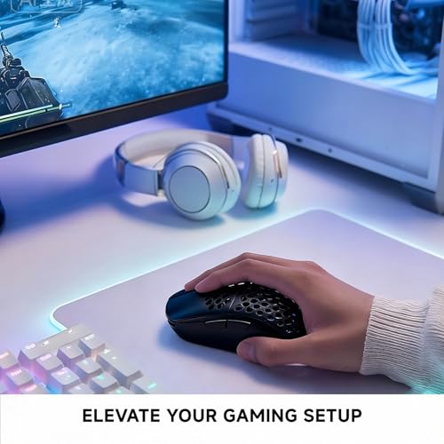 Image of TMKB Wireless Gaming Mouse, 24000DPI Optical Sensor, 180Hrs Battery, Lightweight, 6 Programmable Buttons, RGB Strip, 2.4G /BT5.2 /USB-C Wired for PC /Mac /Laptop - Matte Black