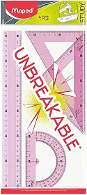 Conjunto Rágua 30cm + Esquadros Isósceles 45° e Escaleno 60° + Transferidor 180°, Maped, Study Unbreakable, 981701, Cores Sortidas